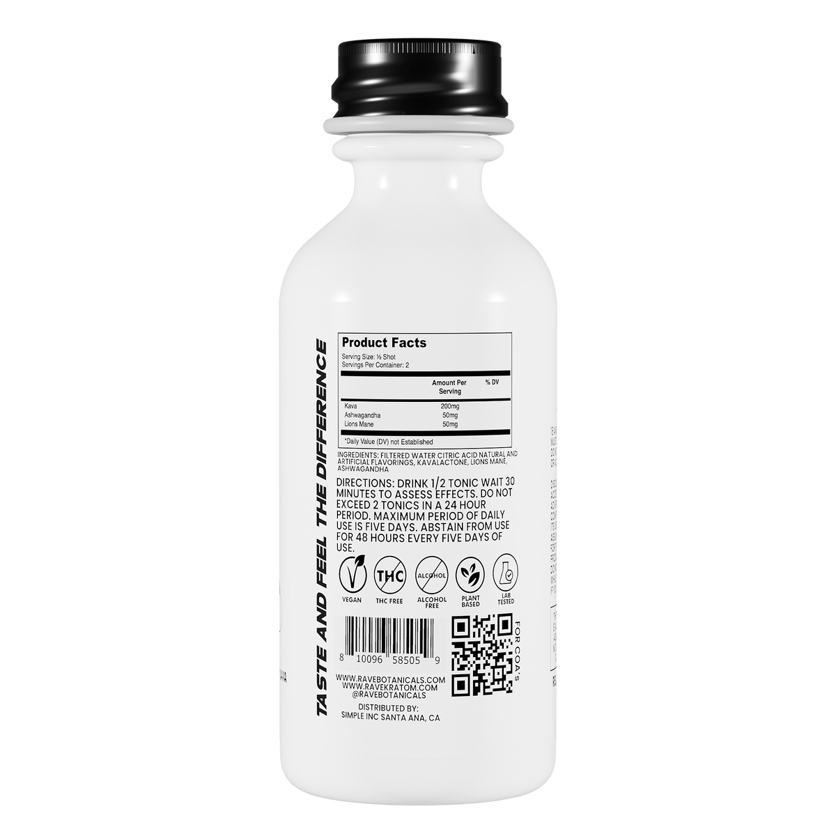 Rave Botanicals Kava Blend Shot — Piña Colada, botanical shot bottle