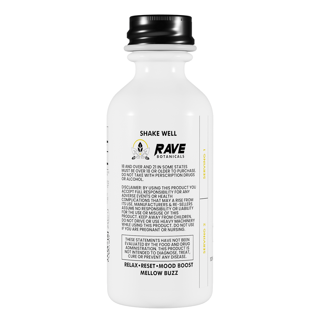 Rave Botanicals Kava Blend Shot — Piña Colada, botanical shot bottle