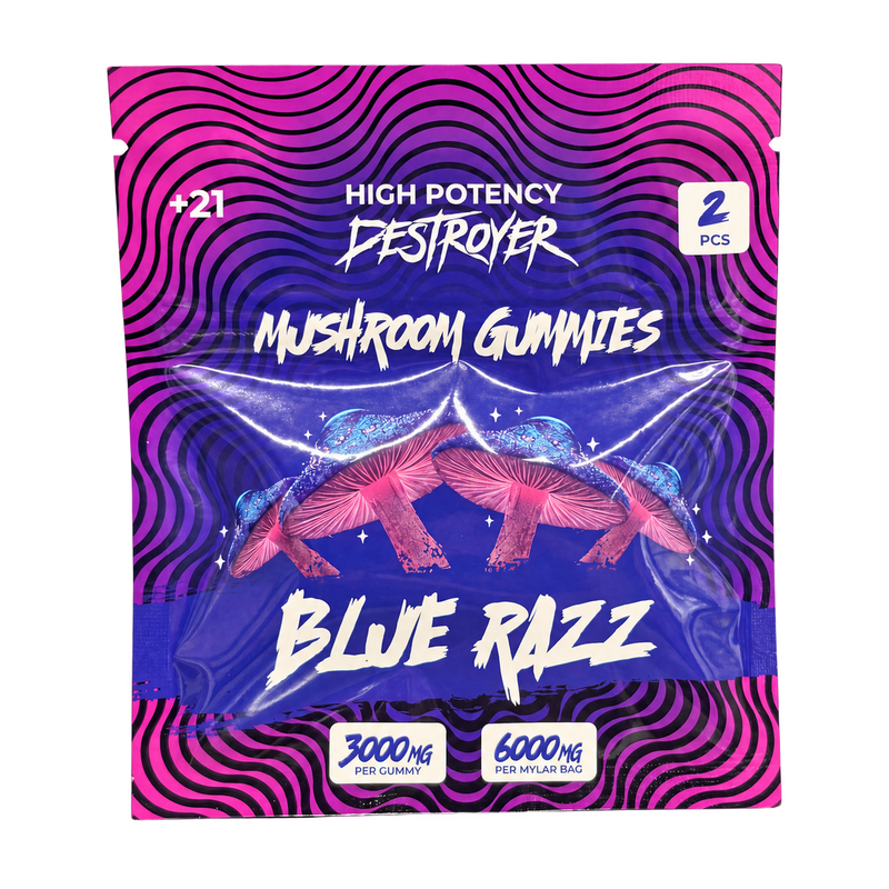 Destroyer Mushroom Gummies Blue Razz 2-count pouch