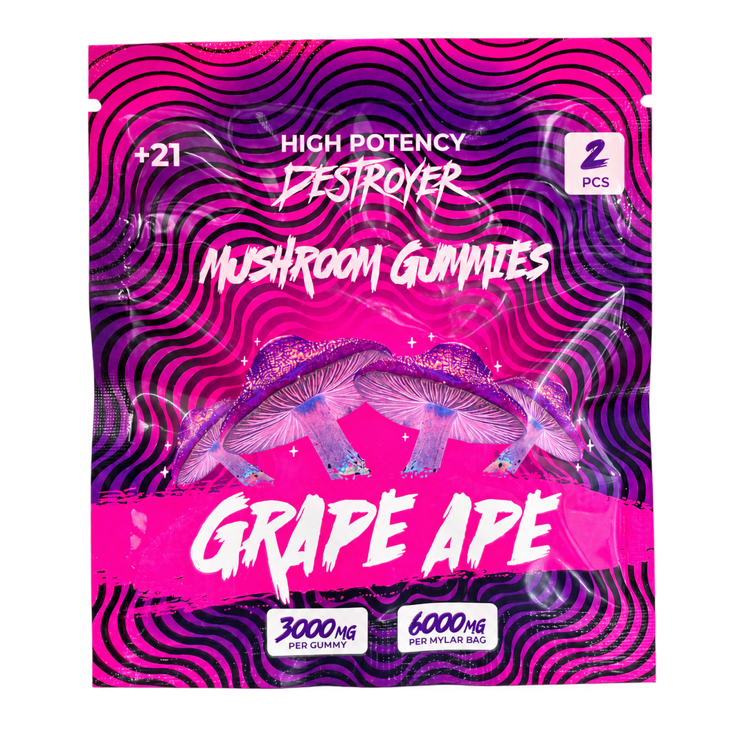 Destroyer Mushroom Gummies Grape Ape 2-count pouch