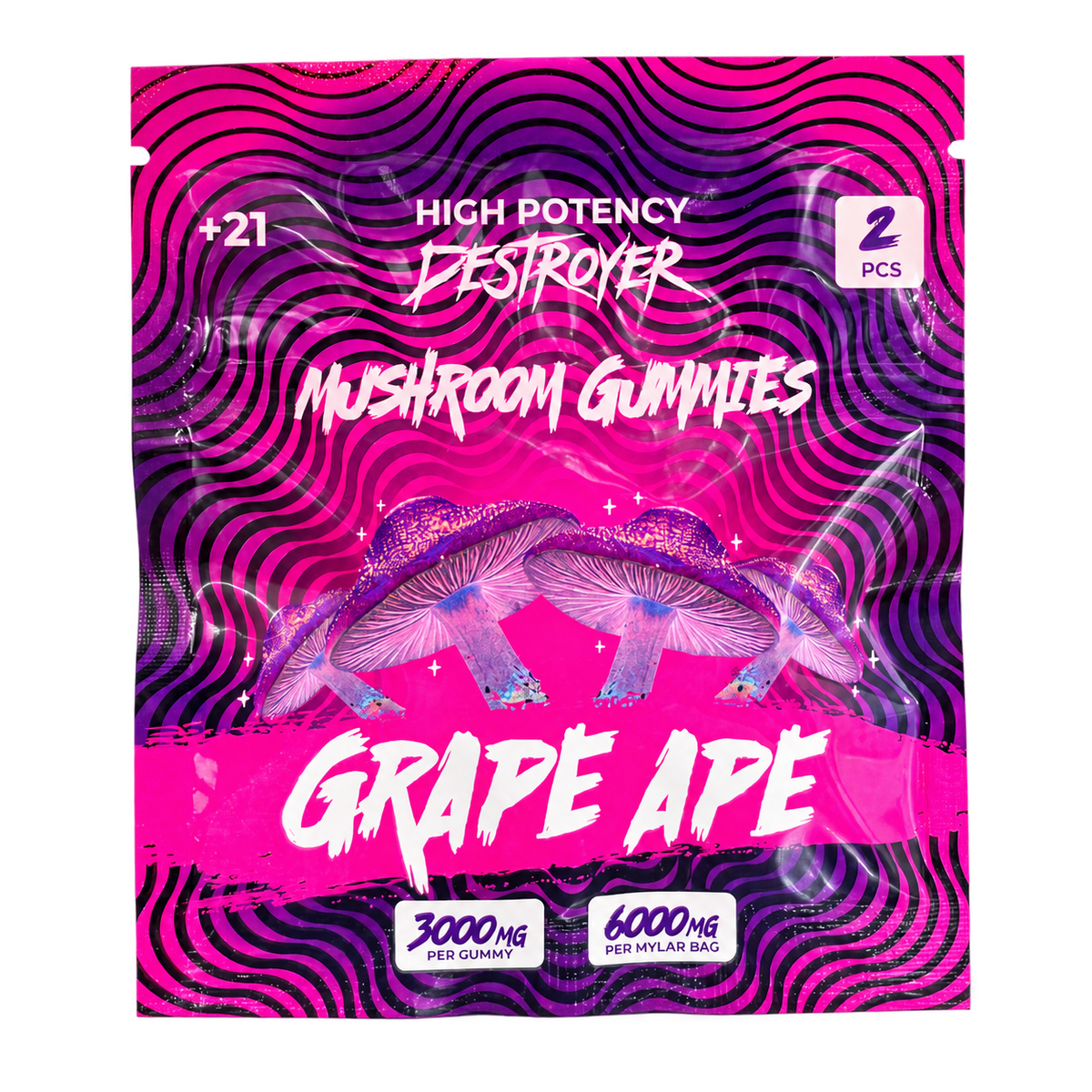 Destroyer Mushroom Gummies Grape Ape 2-count pouch