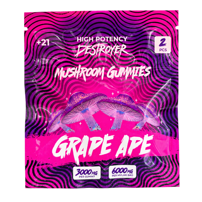 Destroyer Mushroom Gummies Grape Ape 2-count pouch