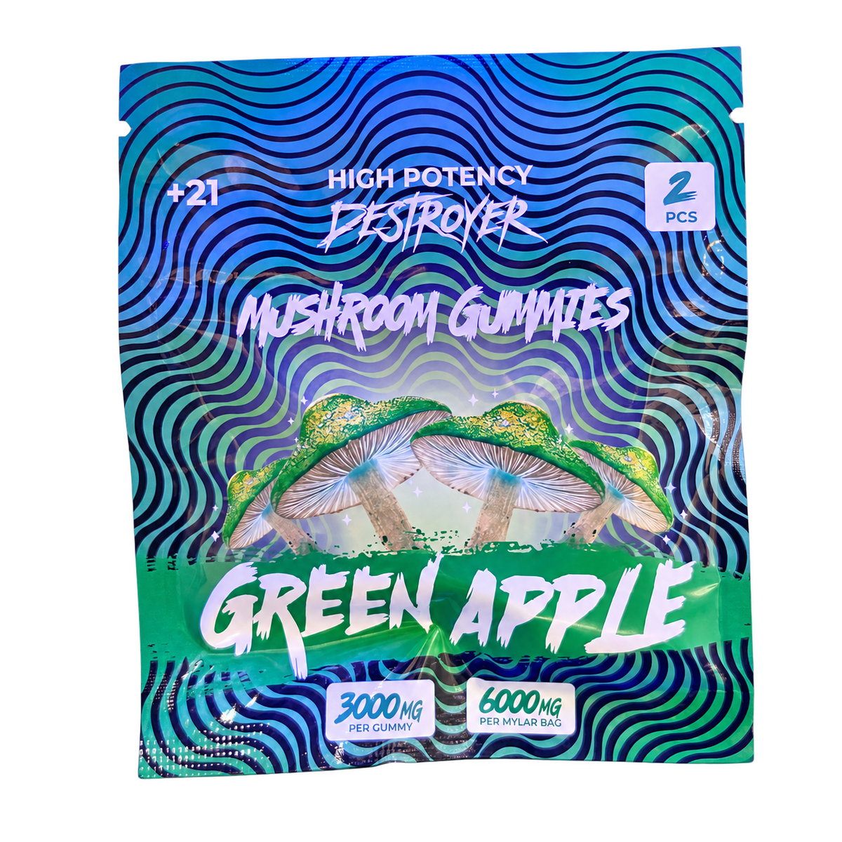 Destroyer Mushroom Gummies Green Apple 2-count pouch