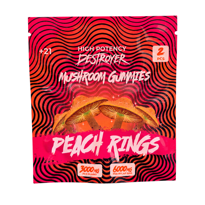 Destroyer Mushroom Gummies Peach Rings 2-count pouch