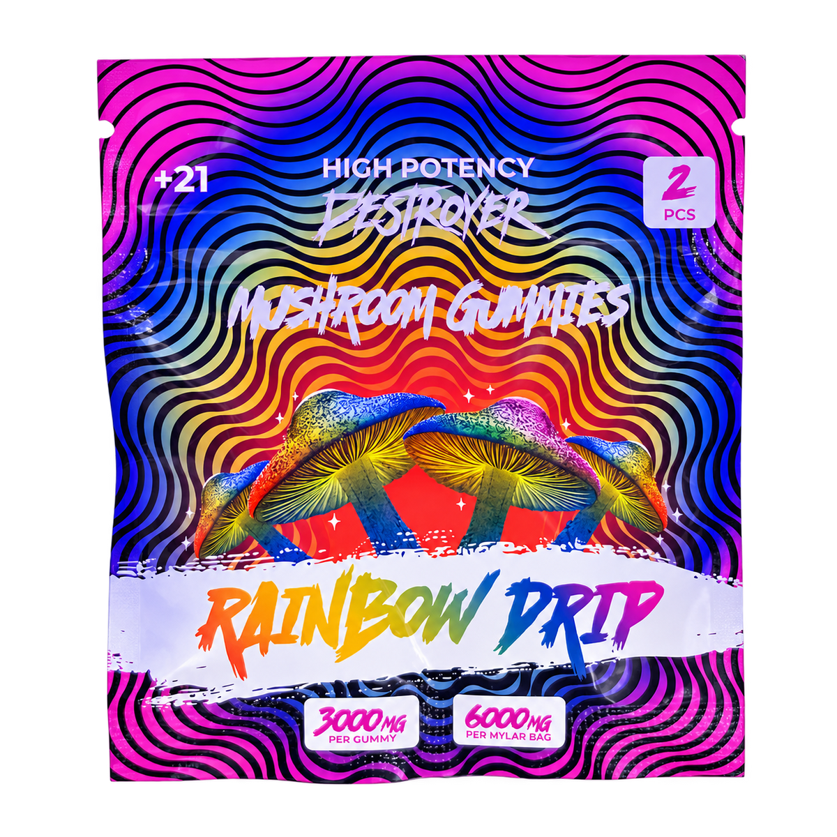 Destroyer Mushroom Gummies Rainbow Drip 2-count pouch