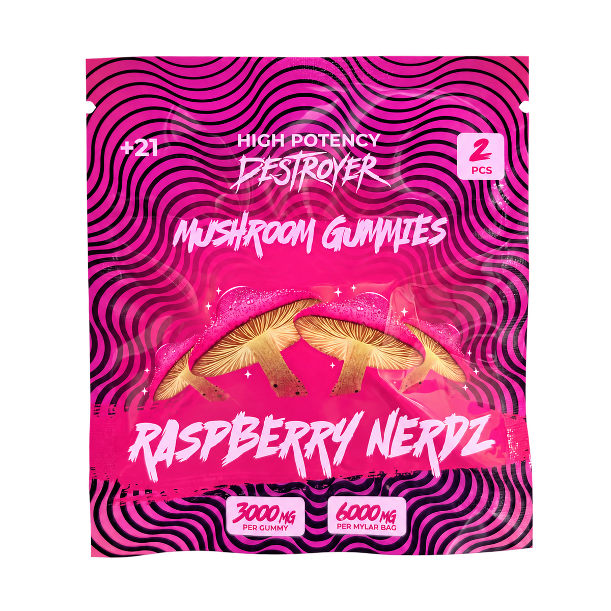Destroyer Mushroom Gummies Raspberry Nerdz 2-count pouch