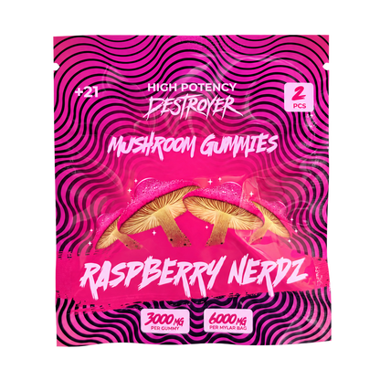 Destroyer Mushroom Gummies Raspberry Nerdz 2-count pouch