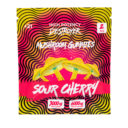 Destroyer Mushroom Gummies Sour Cherry 2-count pouch