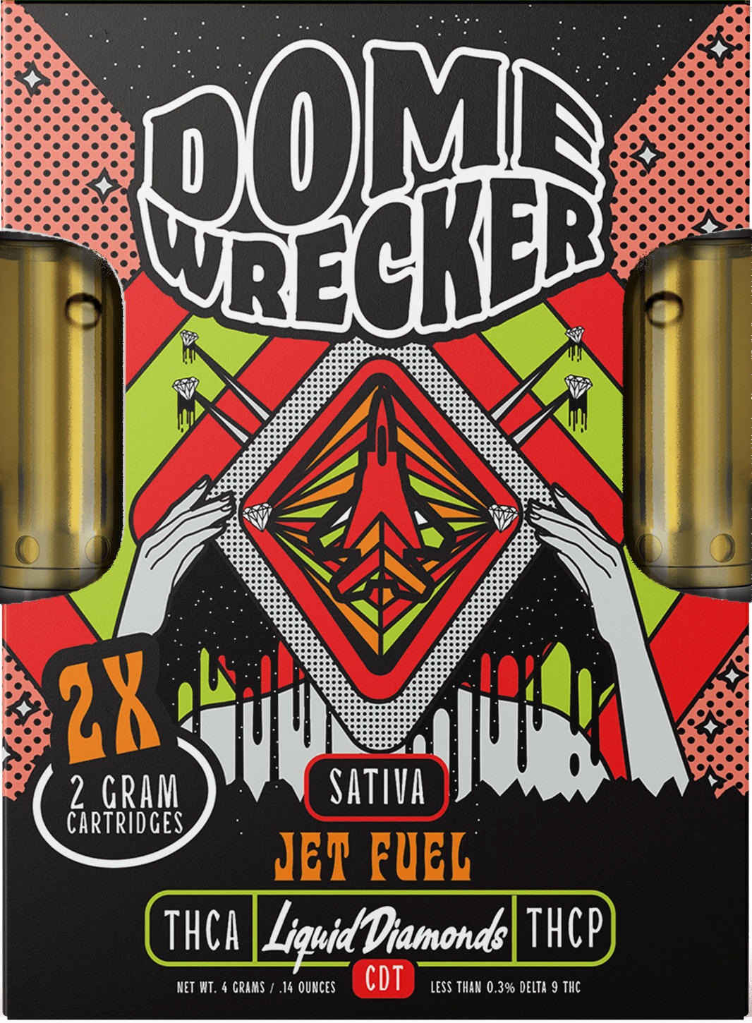 Domewrecker 2x2 THCA Liquid Diamonds Cartridge — Jet Fuel sativa, 4G 510 cart