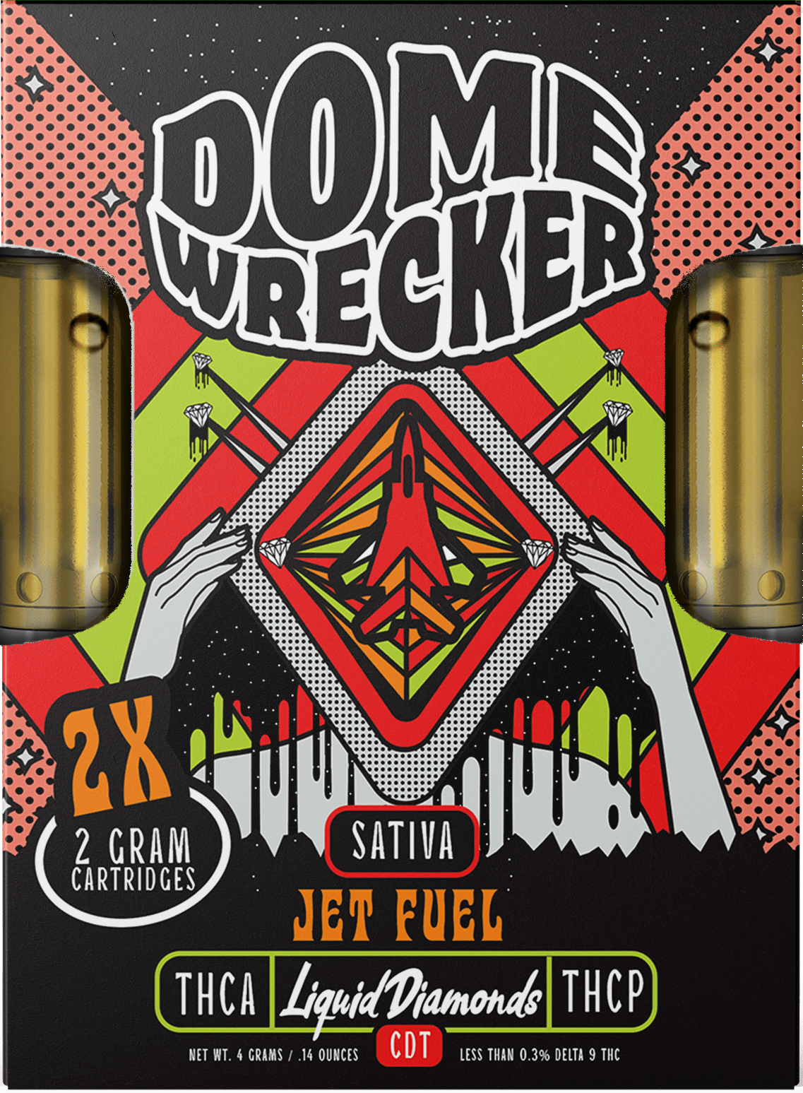 Domewrecker 2x2 THCA Liquid Diamonds Cartridge — Jet Fuel sativa, 4G 510 cart