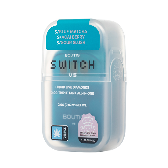 Boutiq Switch V5 THCA 2G Triple Tank Disposable - Blue Matcha, Acai Berry and Sour Slush