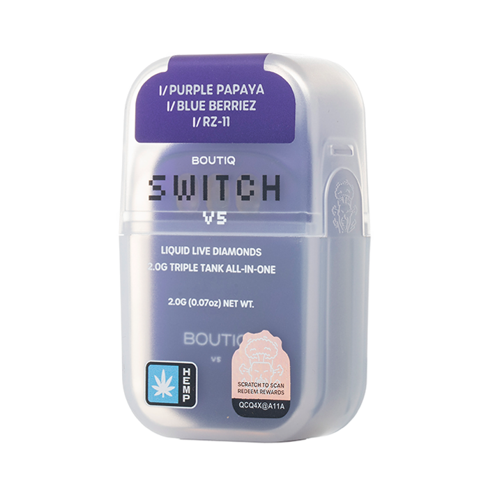 Boutiq Switch V5 THCA 2G Triple Tank Disposable - Purple Papaya, Blue Berriez and RZ-11