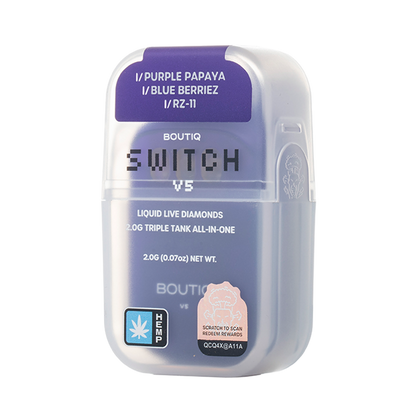 Boutiq Switch V5 THCA 2G Triple Tank Disposable - Purple Papaya, Blue Berriez and RZ-11