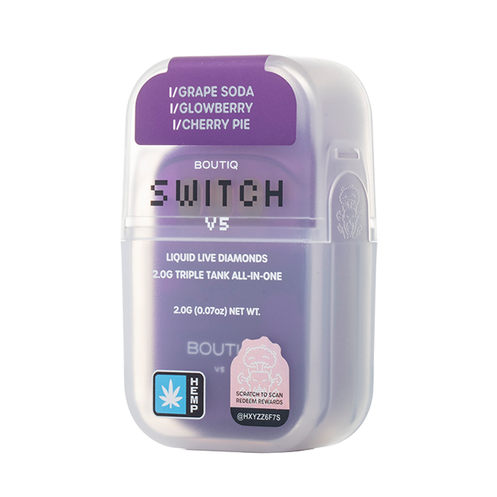Boutiq Switch V5 THCA 2G Triple Tank Disposable - Grape Soda, Glowberry and Cherry Pie