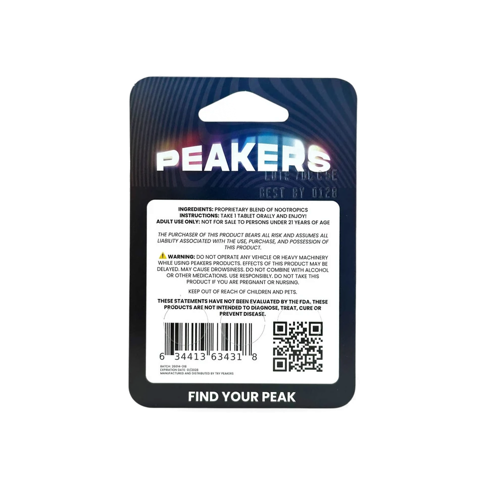 Peakers kanna blend chewables — Lemon Lime back of pack
