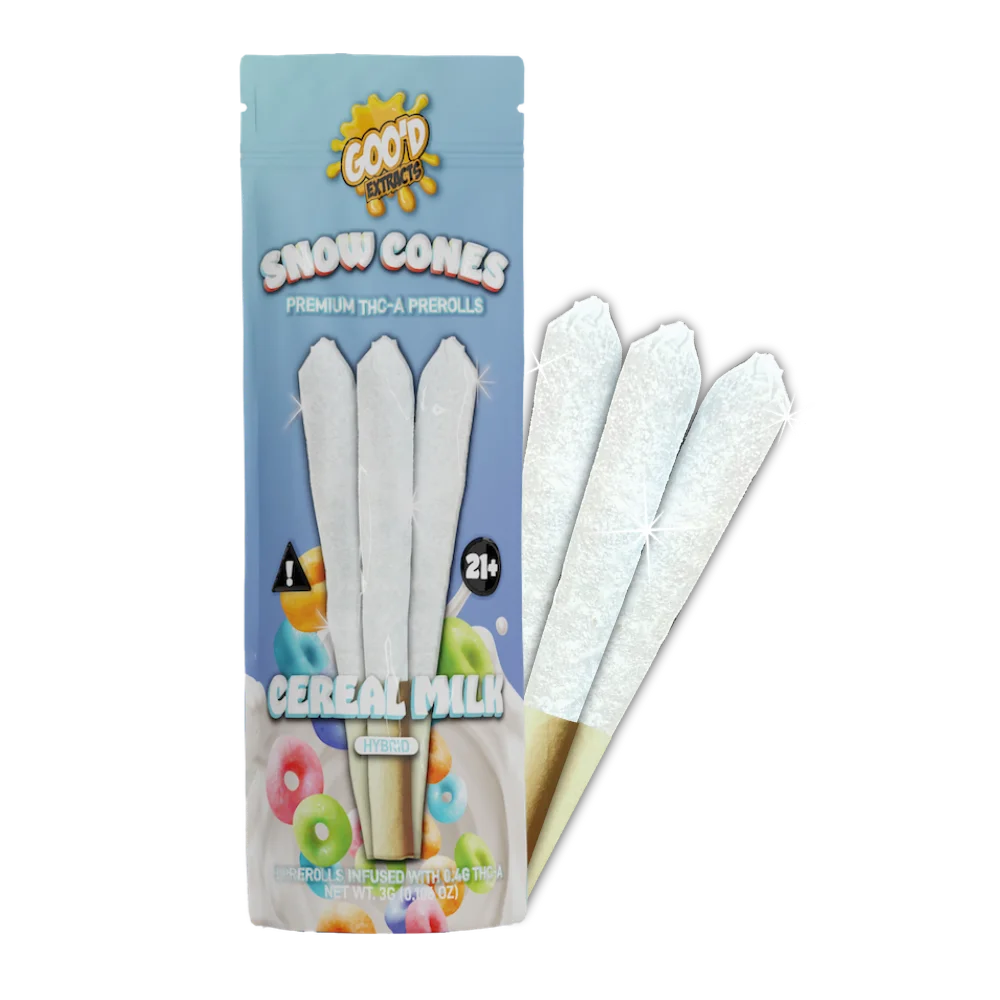 GOO'D Snow Cones Hemp Pre Rolls, hybrid Pineapple Express flavor, single pre-roll with colorful packaging.