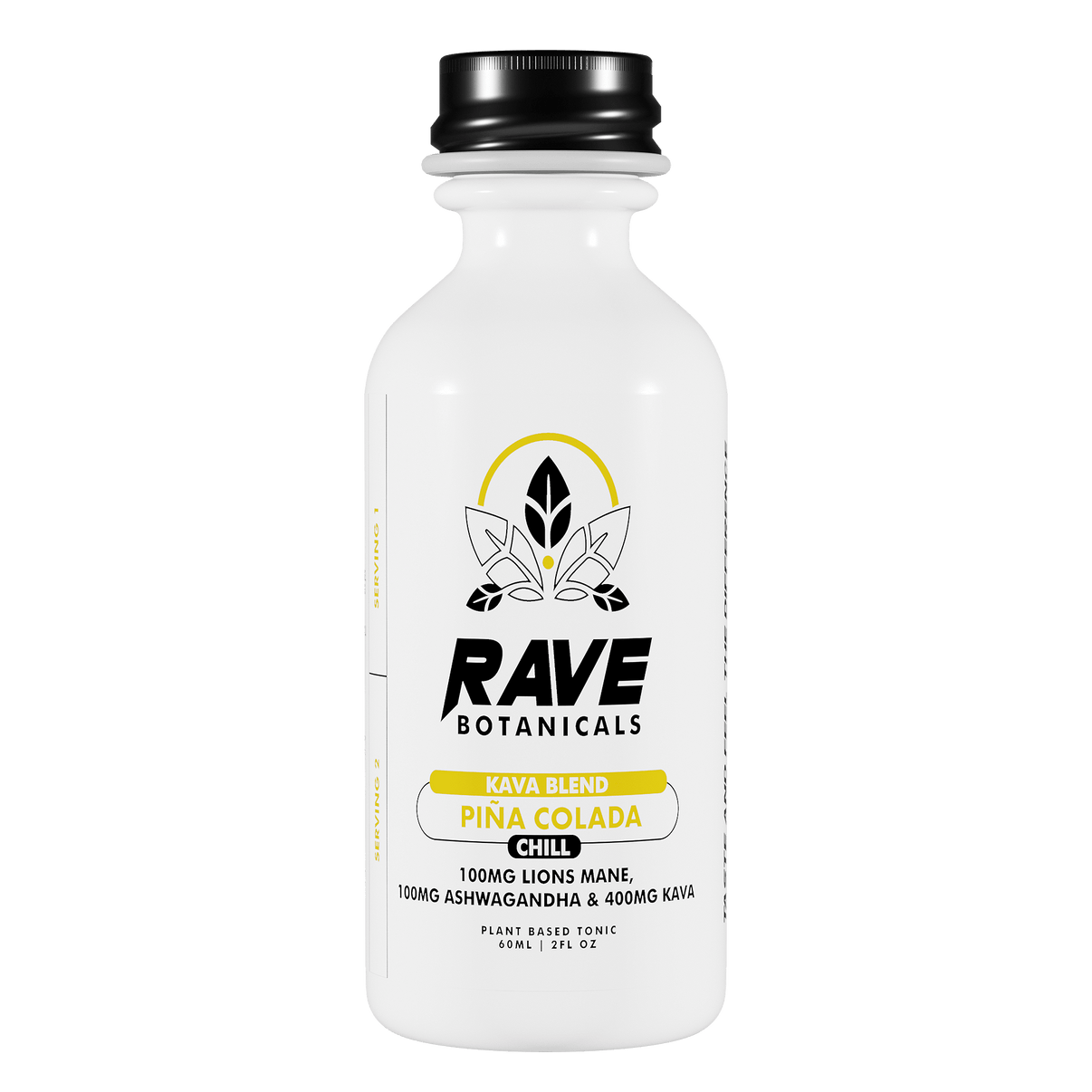 Rave Botanicals Kava Blend Shot — Piña Colada, botanical shot bottle