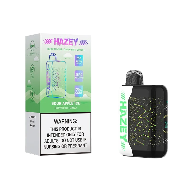 Hazey Cloud-6 25K disposable vape — sour apple ice packaging