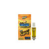 Trap'd Out Jeffrey 2G Cartridge with Cherry Bomb Hybrid strain, featuring colorful branding and a clear view of the cartridge.