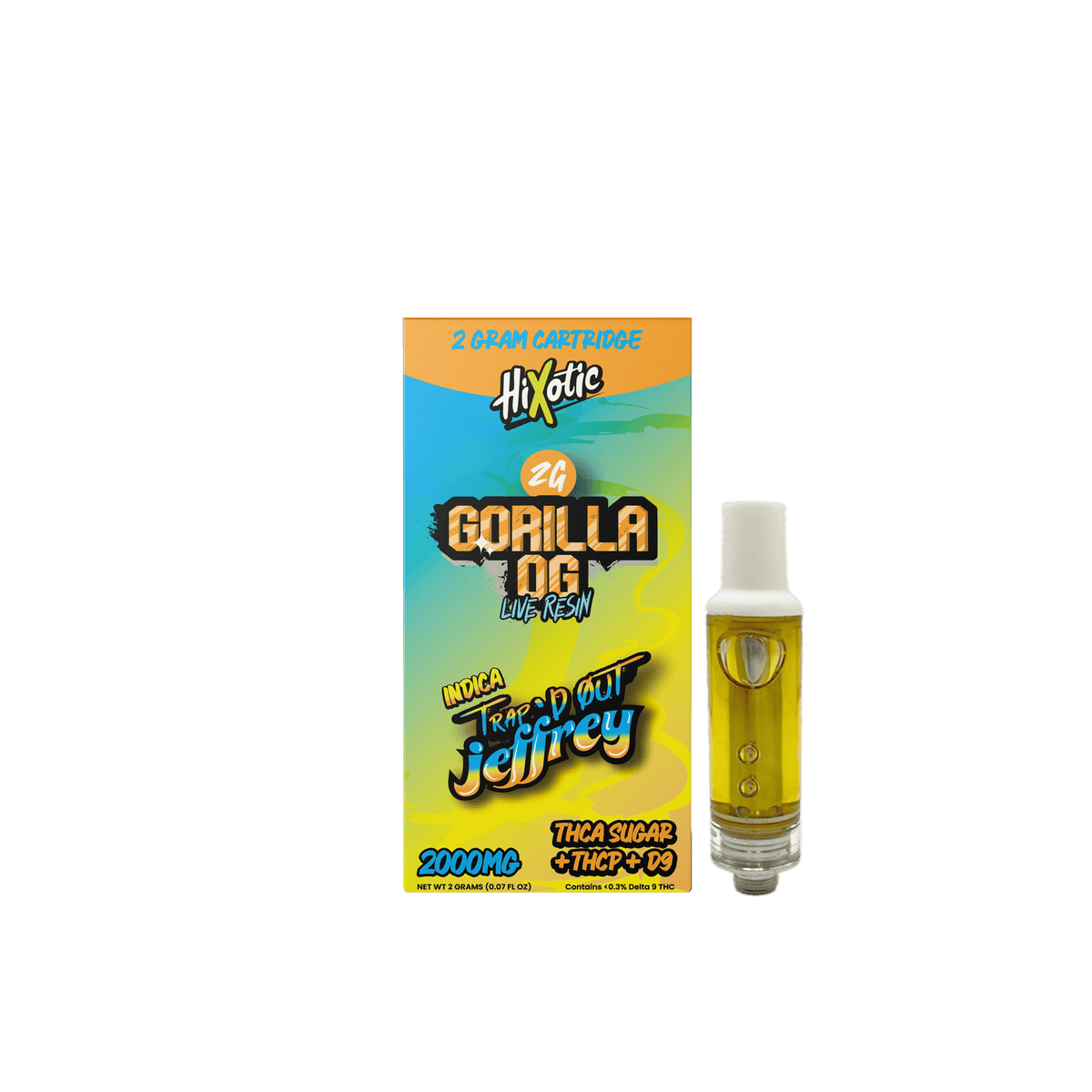 Trap'd Out Jeffrey Cherry Bomb hybrid 2g cartridge showing the sleek design and branding on the cartridge body.