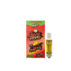 Trap'd Out Jeffrey Cherry Bomb Hybrid 2G cartridge with colorful label and glass tip, designed for vaporizers and concentrates.