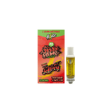 Trap'd Out Jeffrey Cherry Bomb Hybrid 2G cartridge with colorful label and glass tip, designed for vaporizers and concentrates.