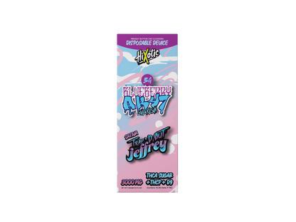 Trap'd Out Jeffrey 3G Disposable with cherry bomb hybrid flavor, features colorful packaging and compact design.