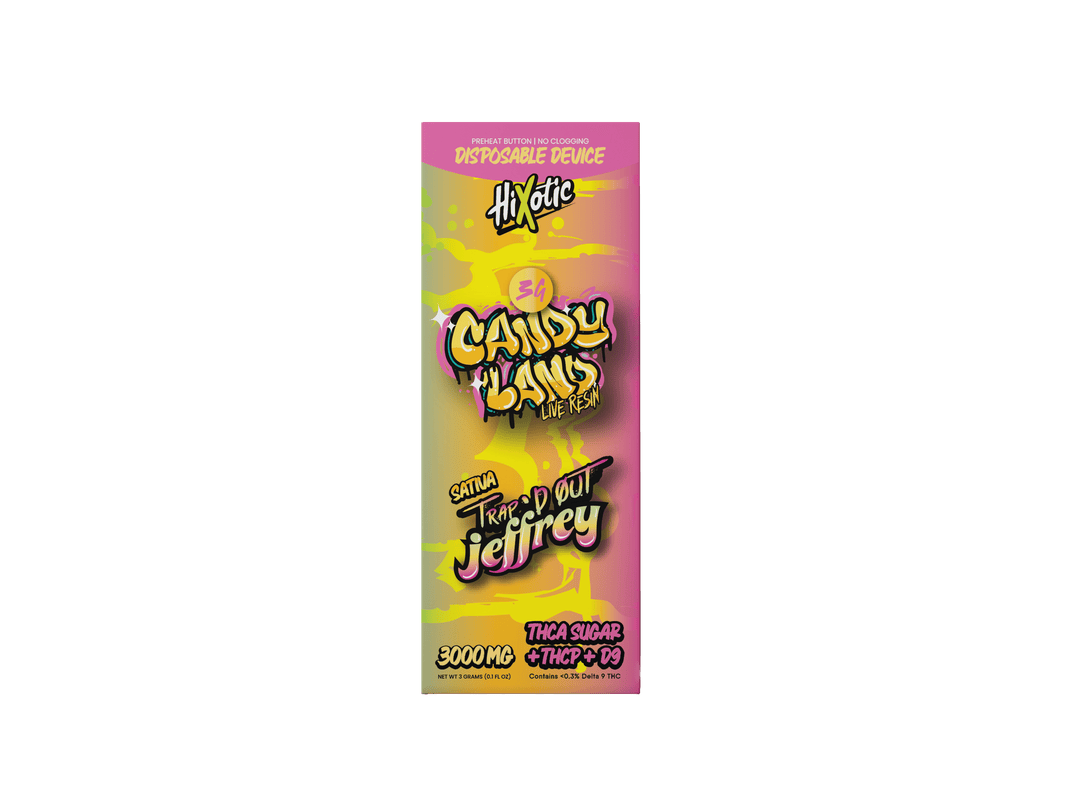 Trap'd Out Jeffrey Cherry Bomb hybrid disposable vape, featuring sleek design and visible branding, designed for easy use.