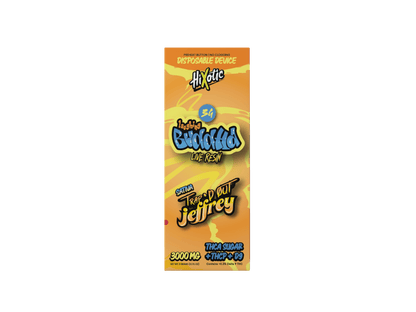 Trap'd Out Jeffrey 3G Disposable Vape with cherry bomb hybrid flavor, featuring sleek design and compact size.