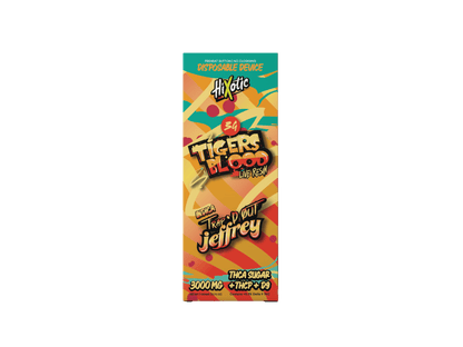 Trap'd Out Jeffrey 3G Disposable with Cherry Bomb Hybrid strain, featuring colorful packaging and product branding.