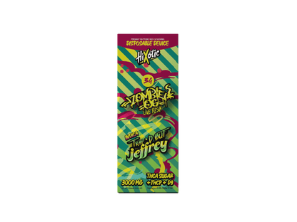 Trap'd Out Jeffrey 3G Disposable with Cherry Bomb Hybrid strain, featuring sleek design and vibrant branding.