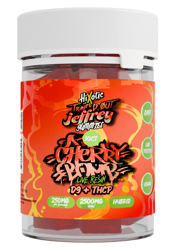 HiXotic Trap'd Out Jeffrey Live Resin Gummies — Blueberry AK47, 10-count pouch