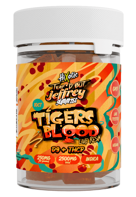 HiXotic Trap'd Out Jeffrey Live Resin Gummies — Blueberry AK47, 10-count pouch
