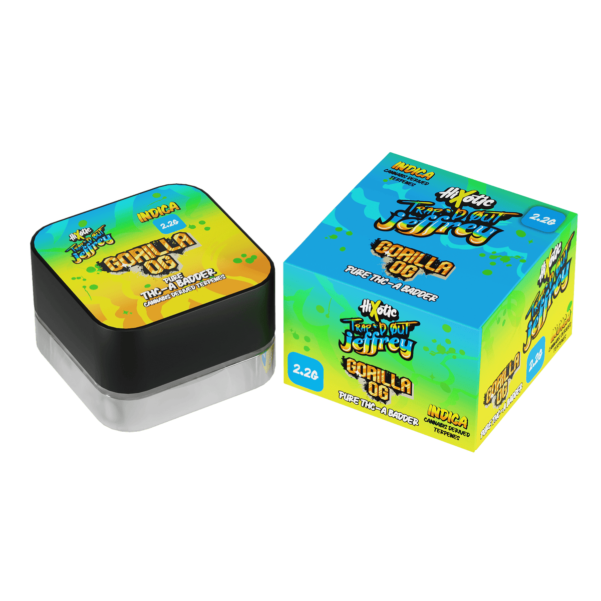 HiXotic Trap'd Out Jeffrey THCA Live Resin Badder — Zombie OG indica, 2200mg jar